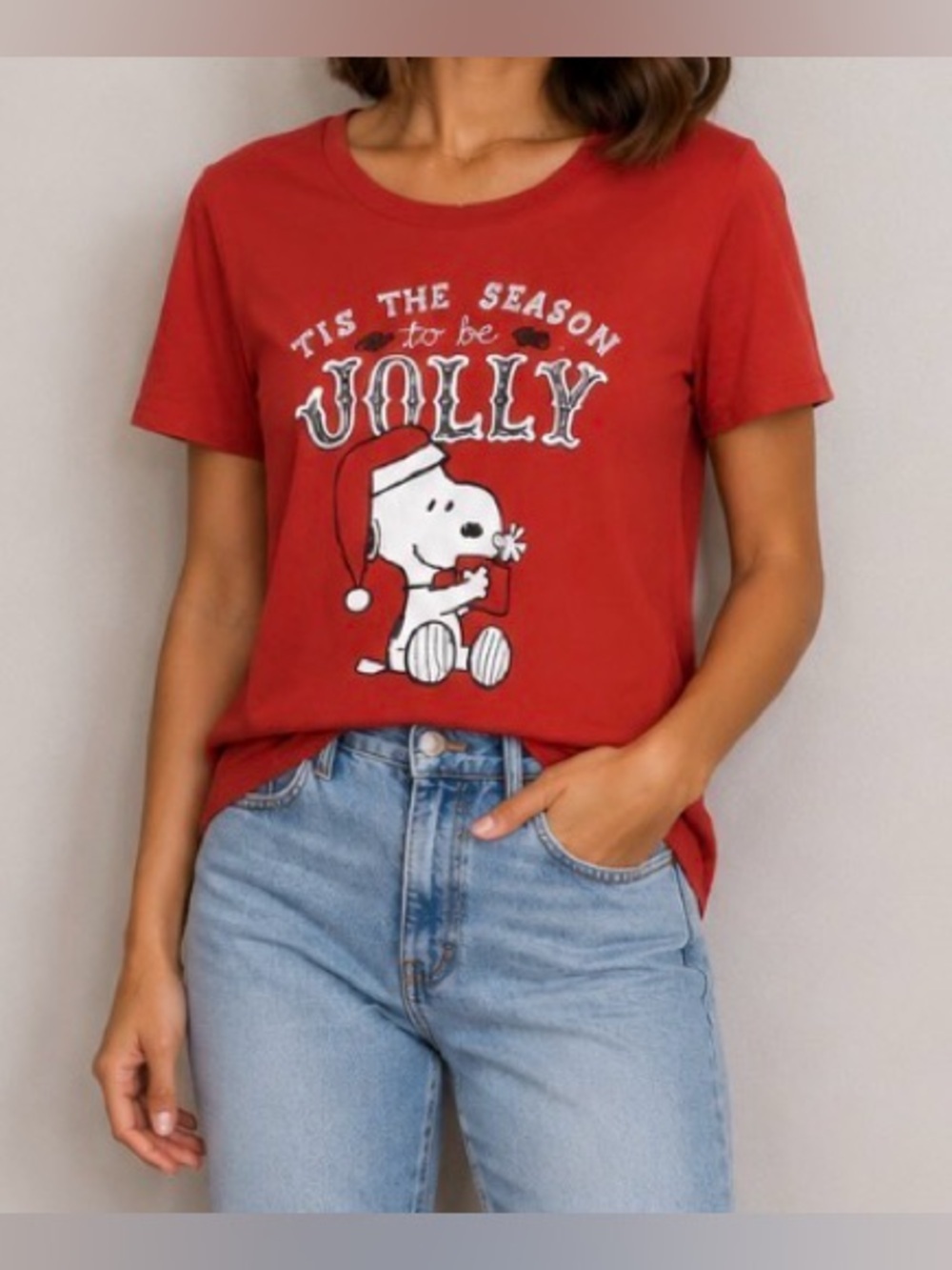 munki munki Snoopy Tshirt Shirt Top Peanuts Christmas Tis the Season to be Jolly
